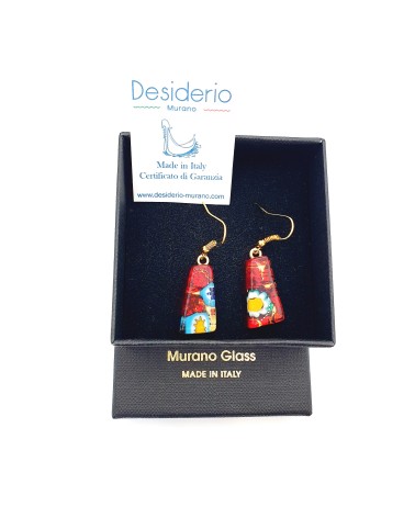 Boucles d'oreilles trapèze en verre de Murano rouge bijoux fantaisies créateurs italiens