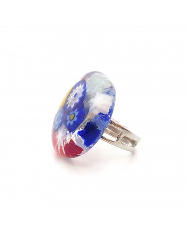 Bague ronde verre Murano murrine fleurs bijoux fantaisies