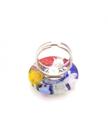 Bague ronde verre Murano murrine fleurs bijoux fantaisies