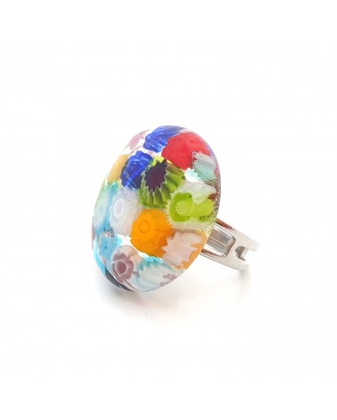 Bague ronde verre Murano murrine fleurs bijoux fantaisies