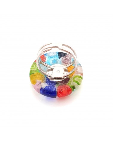 Bague ronde verre Murano murrine fleurs bijoux fantaisies