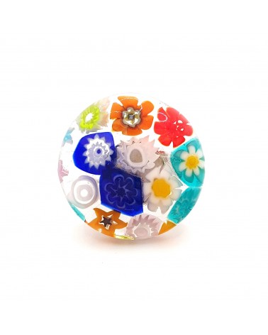 Bague ronde verre Murano murrine fleurs bijoux fantaisies