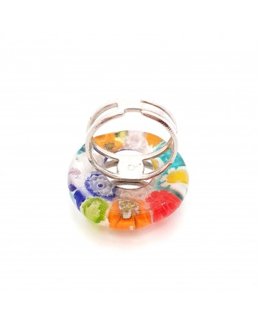 Bague ronde verre Murano murrine fleurs bijoux fantaisies