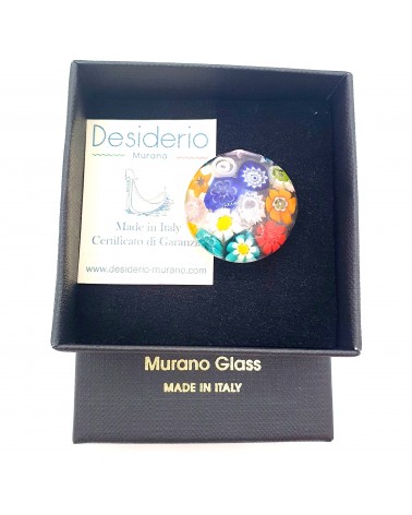 Bague ronde verre Murano murrine fleurs bijoux fantaisies