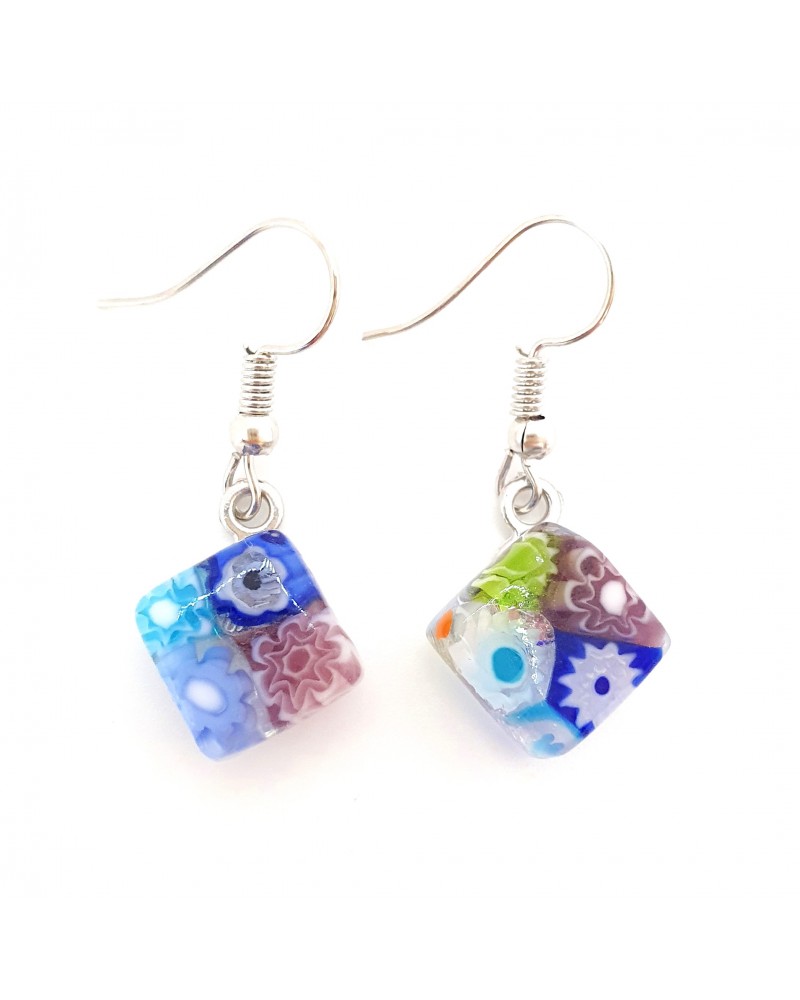 boucles d'oreilles carré murrina verre Murano bijoux fantaisies