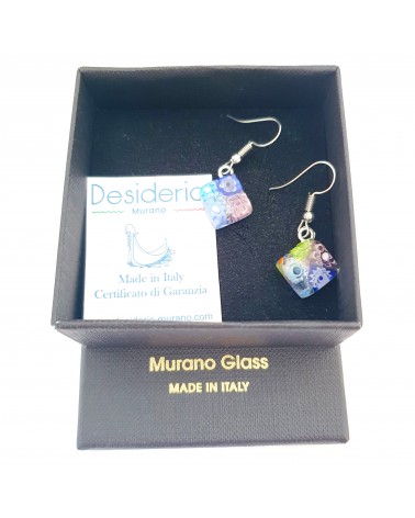 boucles d'oreilles carré murrina verre Murano bijoux fantaisies