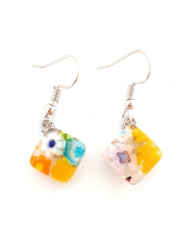 boucles d'oreilles carré murrina verre Murano bijoux fantaisies