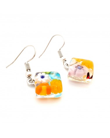 boucles d'oreilles carré murrina verre Murano bijoux fantaisies