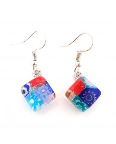 boucles d'oreilles carré murrina verre Murano bijoux fantaisies