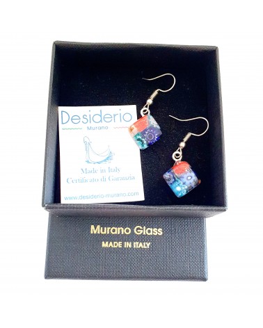 boucles d'oreilles carré murrina verre Murano bijoux fantaisies