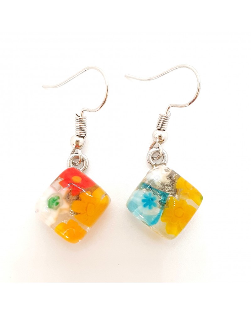 boucles d'oreilles carré murrina verre Murano bijoux fantaisies