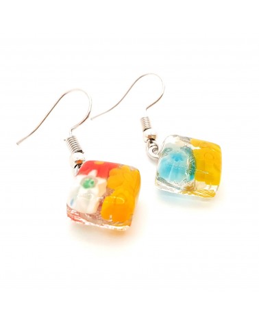 boucles d'oreilles carré murrina verre Murano bijoux fantaisies