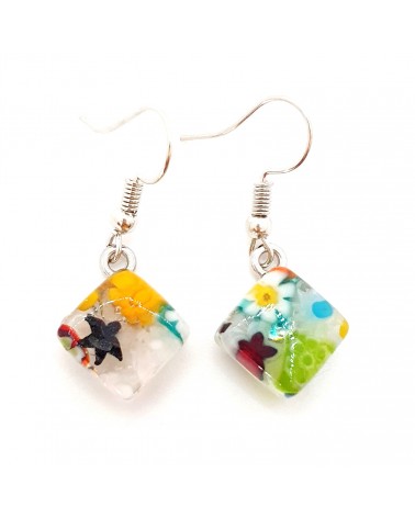 boucles d'oreilles carré murrina verre Murano bijoux fantaisies