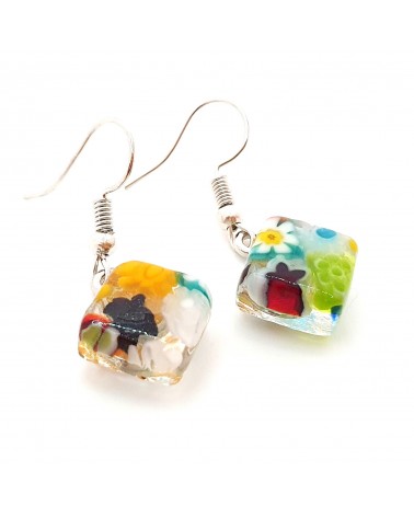 boucles d'oreilles carré murrina verre Murano bijoux fantaisies