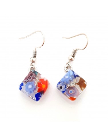 boucles d'oreilles carré murrina verre Murano bijoux fantaisies