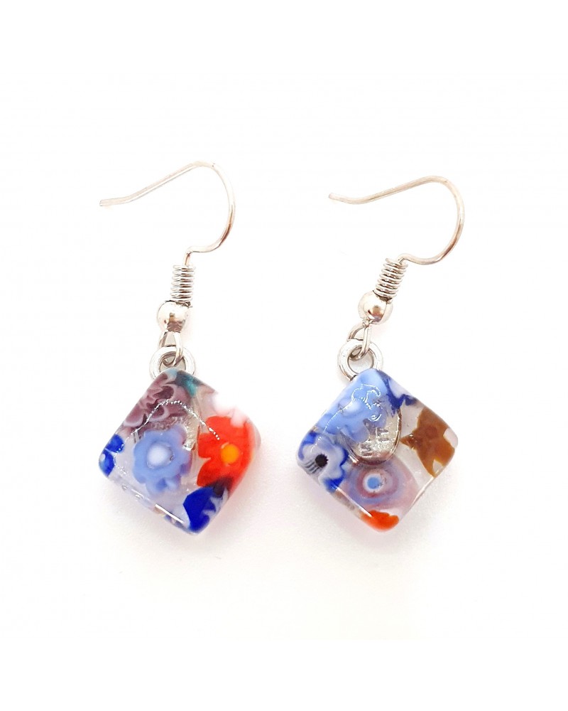 boucles d'oreilles carré murrina verre Murano bijoux fantaisies