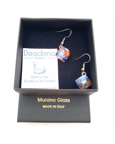 boucles d'oreilles carré murrina verre Murano bijoux fantaisies