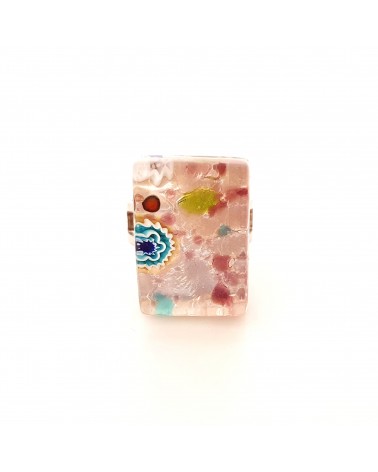 Bague rectangle en verre de Murano et murrine bijoux fantaisies artisans italiens