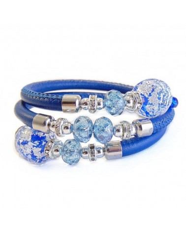 Bracelet Diana en cuir bleu et perles en verre de Murano bijoux fantaisies fait à la main