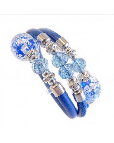 Bracelet Diana en cuir bleu et perles en verre de Murano bijoux fantaisies fait à la main