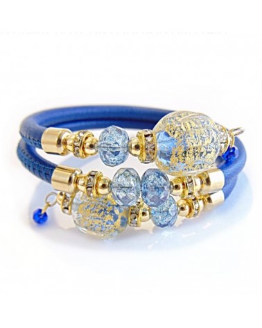 Bracelet Diana en cuir bleu et perles en verre de Murano bijoux fantaisies artisans italiens