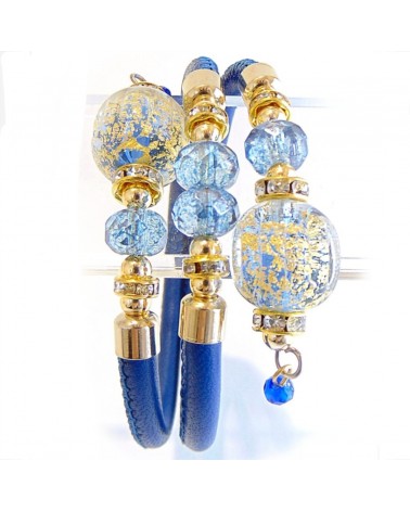 Bracelet Diana en cuir bleu et perles en verre de Murano bijoux fantaisies artisans italiens