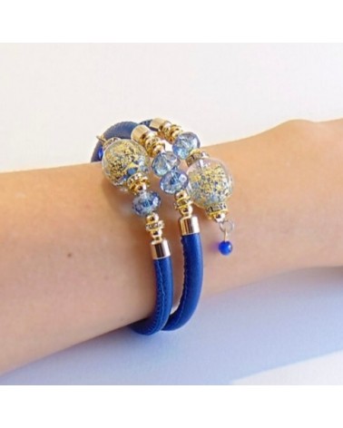 Bracelet Diana en cuir bleu et perles en verre de Murano bijoux fantaisies artisans italiens