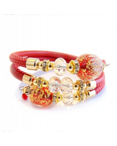 Bracelet Diana en cuir rouge et perles en verre de Murano bijoux fantaisies fait à la main