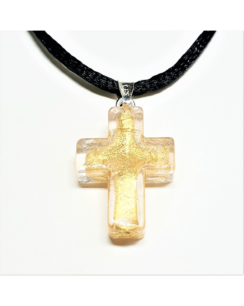 Pendentif croix verre de Murano or bijoux fantaisies créateurs italiens