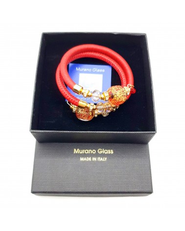 Bracelet Diana en cuir rouge et perles en verre de Murano bijoux fantaisies fait à la main