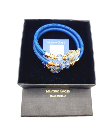 Bracelet Diana en cuir bleu et perles en verre de Murano bijoux fantaisies artisans italiens