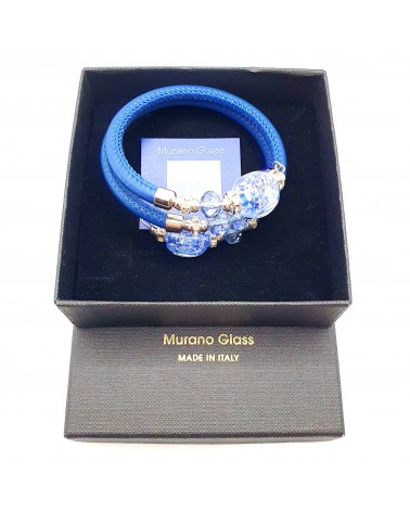 Bracelet Diana en cuir bleu et perles en verre de Murano bijoux fantaisies fait à la main